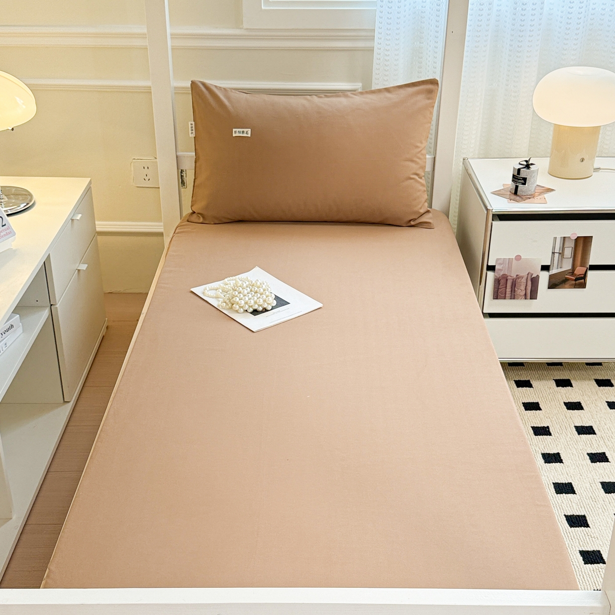 91家纺网 家纺一手货源 找家纺 眠博士 2025新款纯色全棉纯棉磨毛学生床床笠单品床笠床笠单件 磨毛床笠-陶瓷卡其
