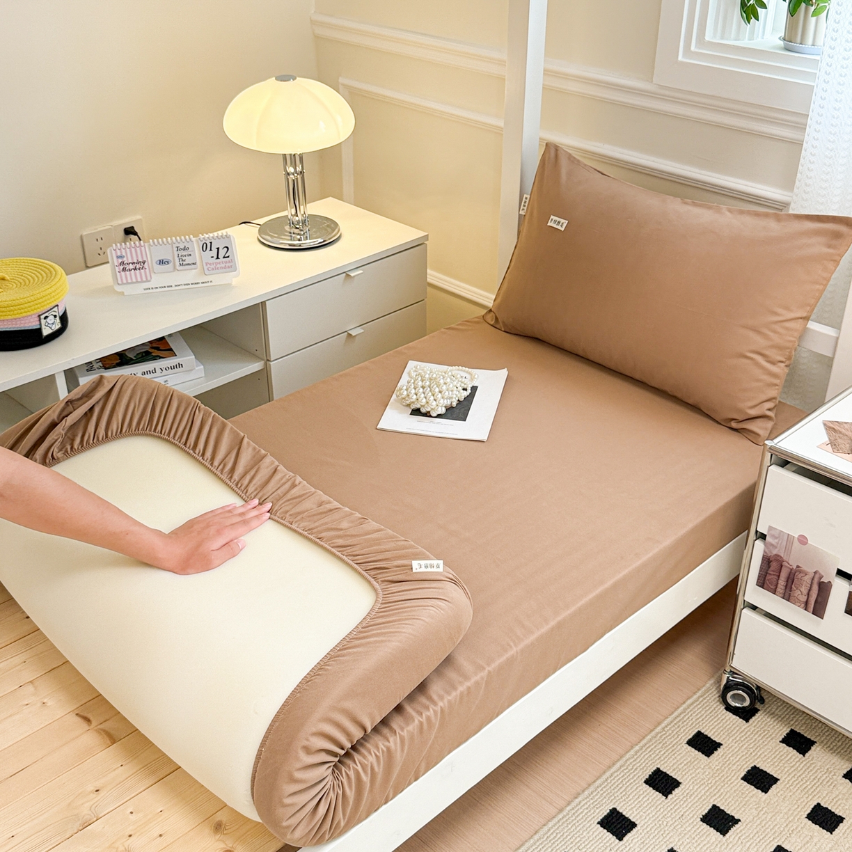 91家纺网 家纺一手货源 找家纺 眠博士 2025新款纯色全棉纯棉磨毛学生床床笠单品床笠床笠单件 磨毛床笠-陶瓷卡其