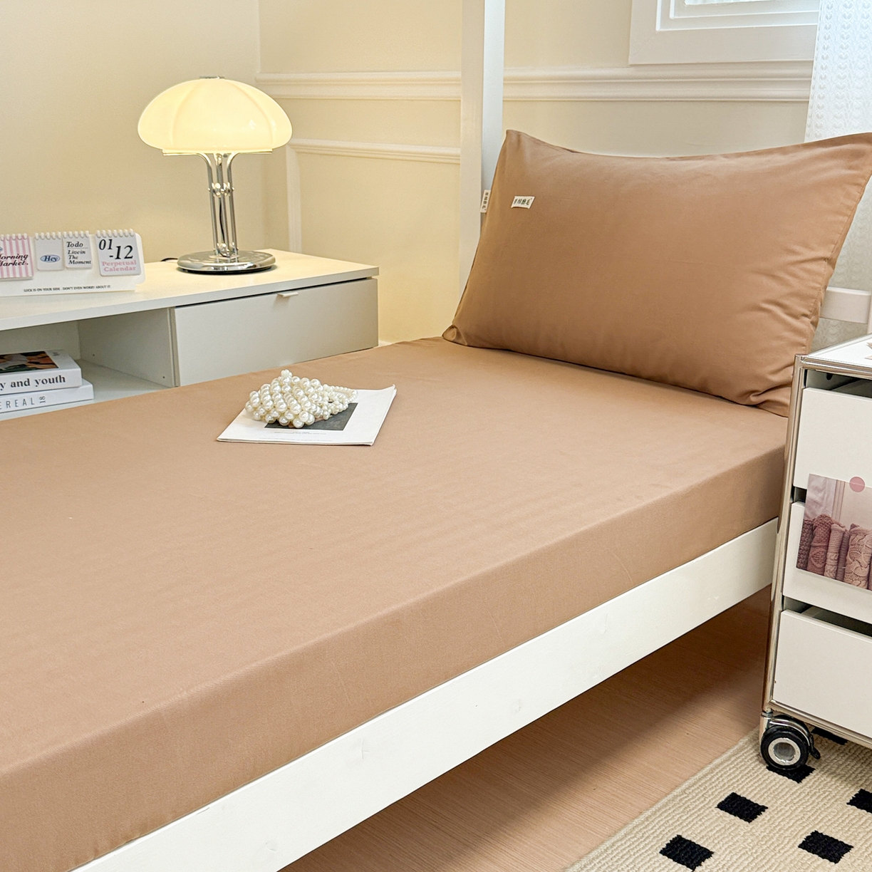 91家纺网 家纺一手货源 找家纺 眠博士 2025新款纯色全棉纯棉磨毛学生床床笠单品床笠床笠单件 磨毛床笠-陶瓷卡其