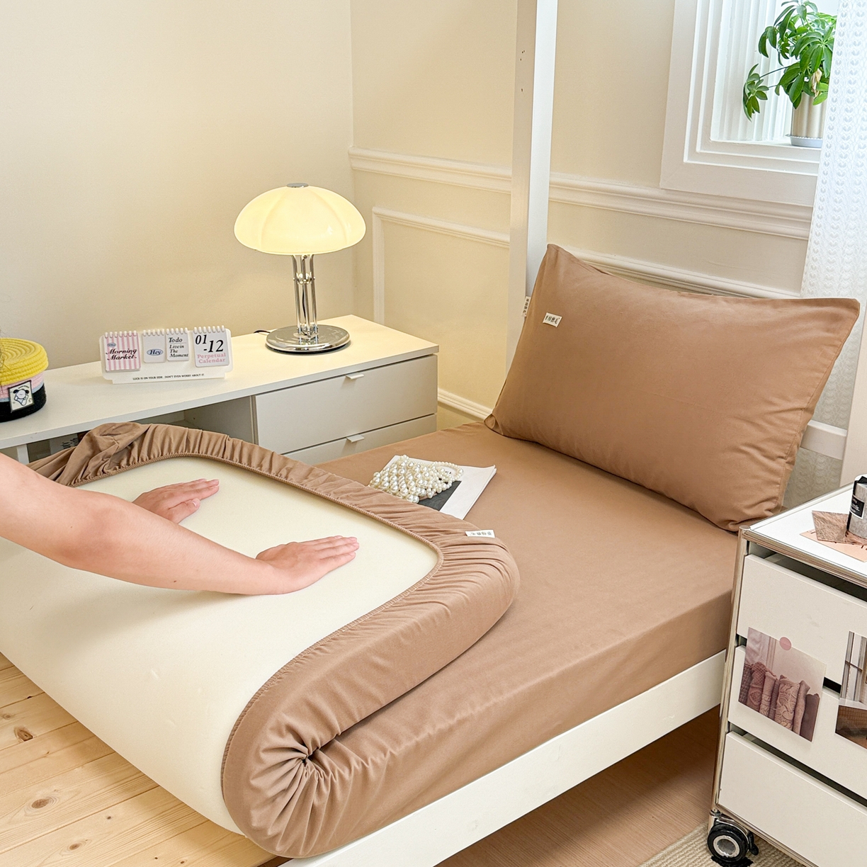 91家纺网 家纺一手货源 找家纺 眠博士 2025新款纯色全棉纯棉磨毛学生床床笠单品床笠床笠单件 磨毛床笠-陶瓷卡其