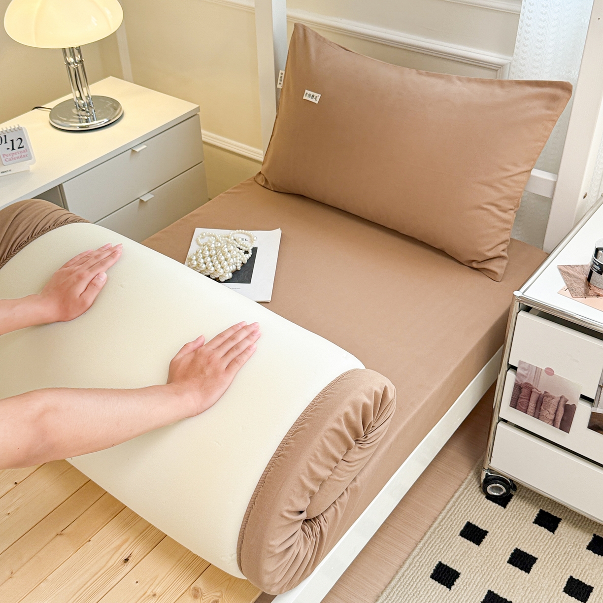 91家纺网 家纺一手货源 找家纺 眠博士 2025新款纯色全棉纯棉磨毛学生床床笠单品床笠床笠单件 磨毛床笠-陶瓷卡其