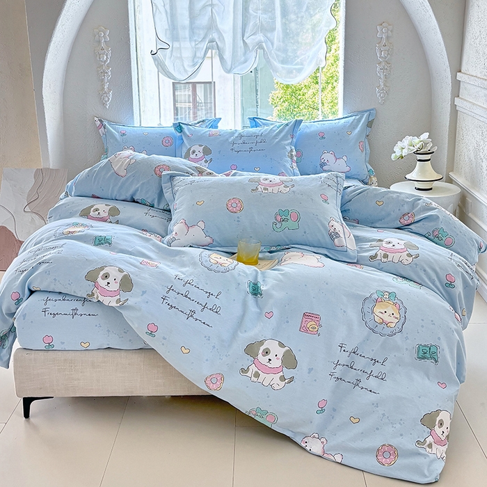 91家纺网 家纺一手货源 找家纺 （总1）安逸家纺 新款全棉加厚生态磨毛床笠四件套床罩学生纯棉三件套