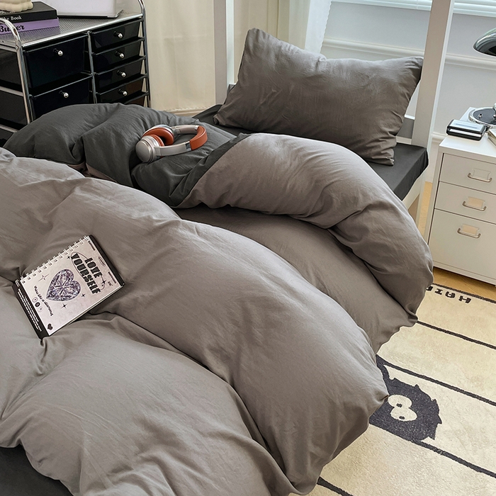 91家纺网 家纺一手货源 找家纺 （总）梦卓家纺 2025新款学生宿舍上下铺纯色水洗棉三件套