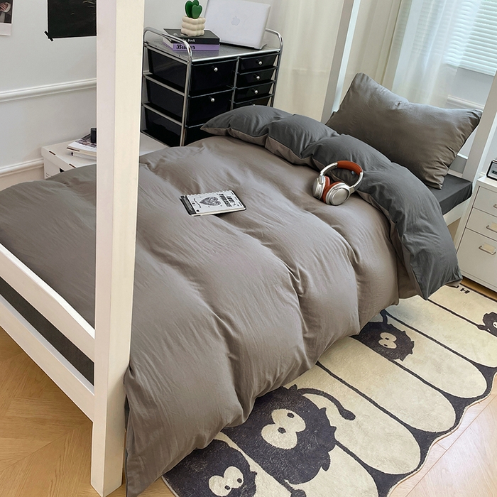 91家纺网 家纺一手货源 找家纺 （总）梦卓家纺 2025新款学生宿舍上下铺纯色水洗棉三件套