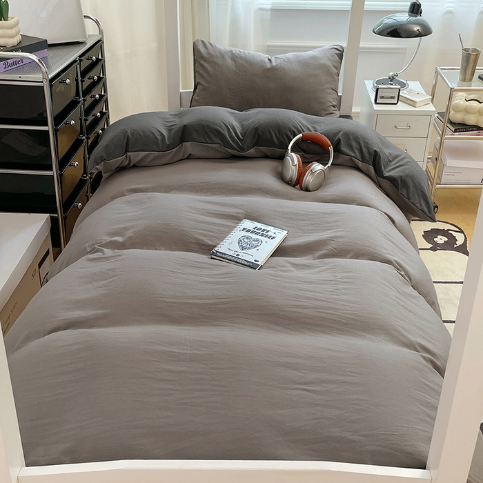 91家纺网 家纺一手货源 找家纺 （总）梦卓家纺 2025新款学生宿舍上下铺纯色水洗棉三件套