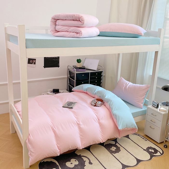 91家纺网 家纺一手货源 找家纺 （总）梦卓家纺 2025新款学生宿舍上下铺纯色水洗棉三件套