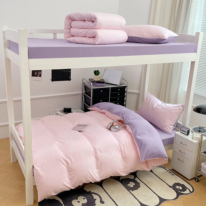 91家纺网 家纺一手货源 找家纺 （总）梦卓家纺 2025新款学生宿舍上下铺纯色水洗棉三件套