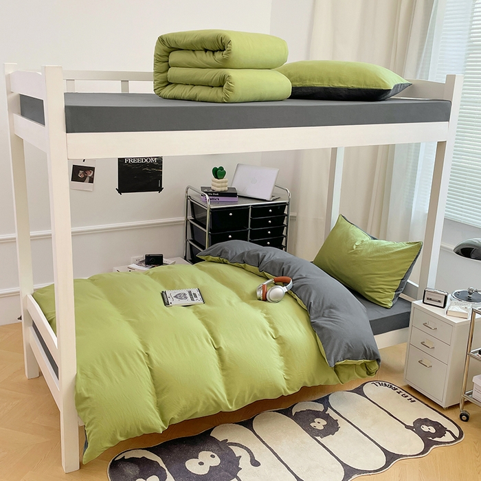 91家纺网 家纺一手货源 找家纺 （总）梦卓家纺 2025新款学生宿舍上下铺纯色水洗棉三件套