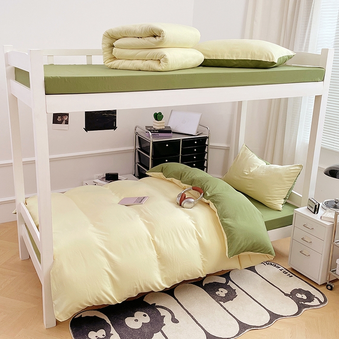 91家纺网 家纺一手货源 找家纺 （总）梦卓家纺 2025新款学生宿舍上下铺纯色水洗棉三件套