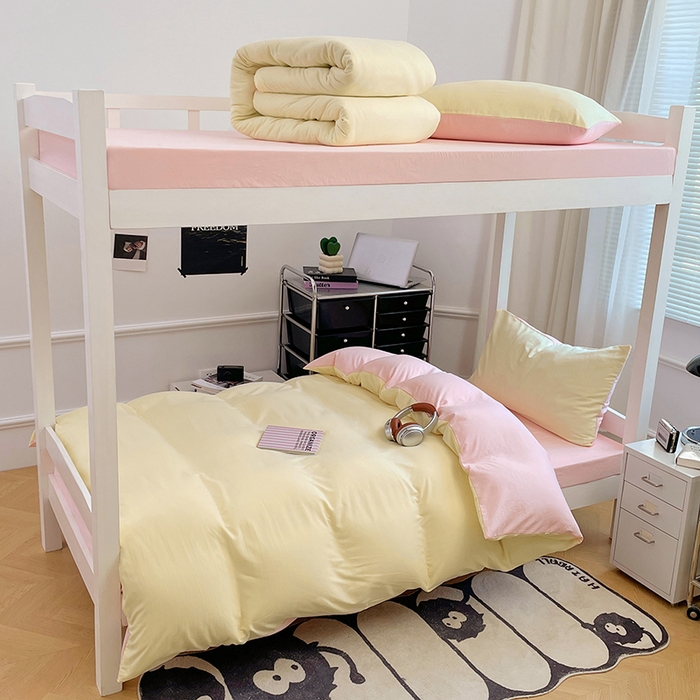 91家纺网 家纺一手货源 找家纺 （总）梦卓家纺 2025新款学生宿舍上下铺纯色水洗棉三件套