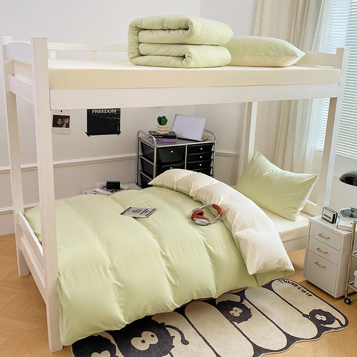 91家纺网 家纺一手货源 找家纺 （总）梦卓家纺 2025新款学生宿舍上下铺纯色水洗棉三件套