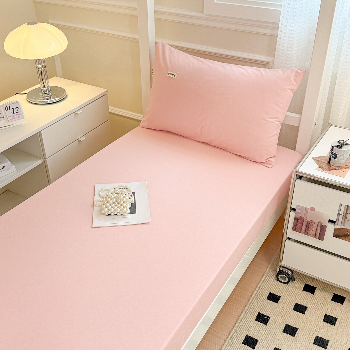 91家纺网 家纺一手货源 找家纺 眠博士 2025新款纯色全棉纯棉磨毛学生床床笠单品床笠床笠单件 磨毛床笠-陶瓷粉