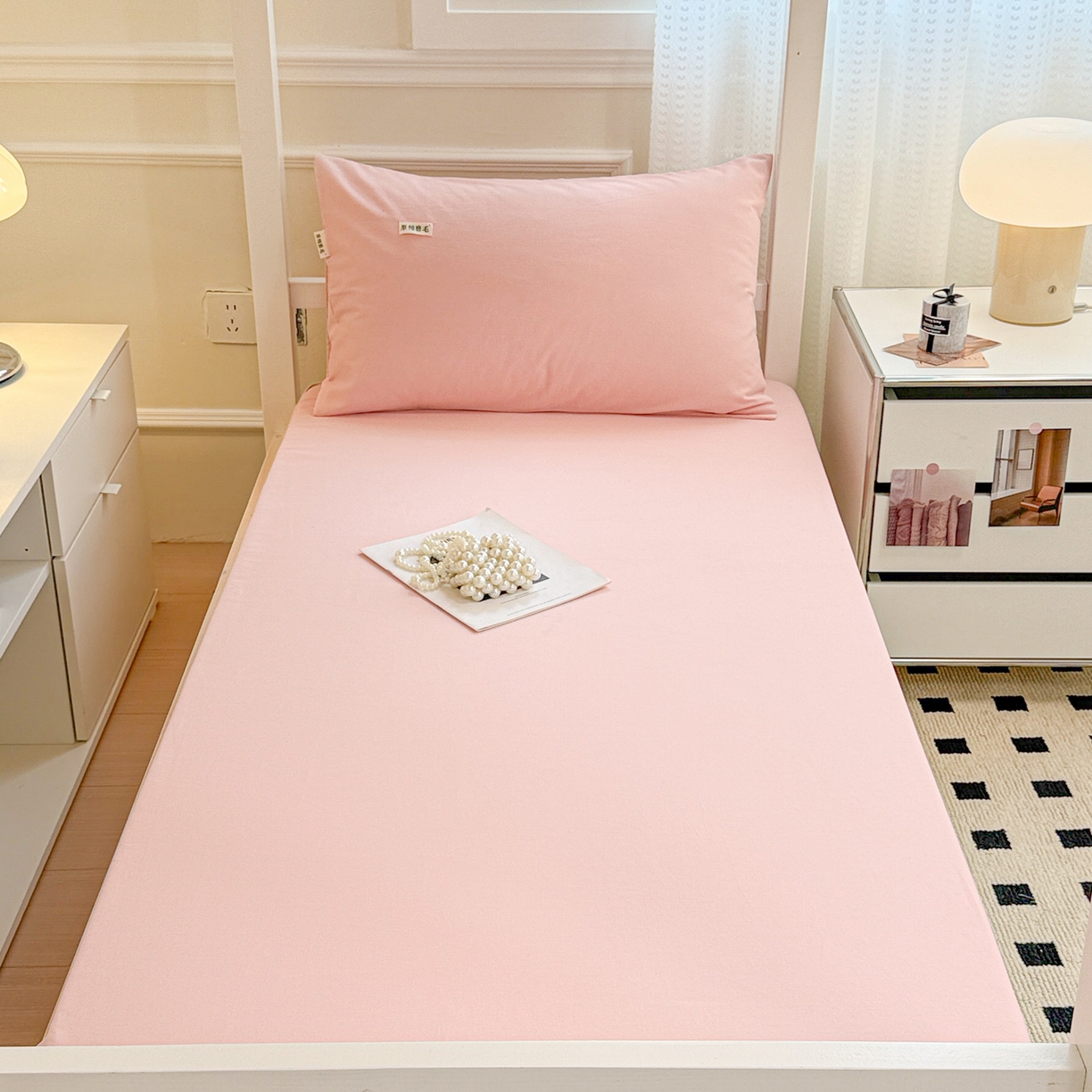 91家纺网 家纺一手货源 找家纺 眠博士 2025新款纯色全棉纯棉磨毛学生床床笠单品床笠床笠单件 磨毛床笠-陶瓷粉