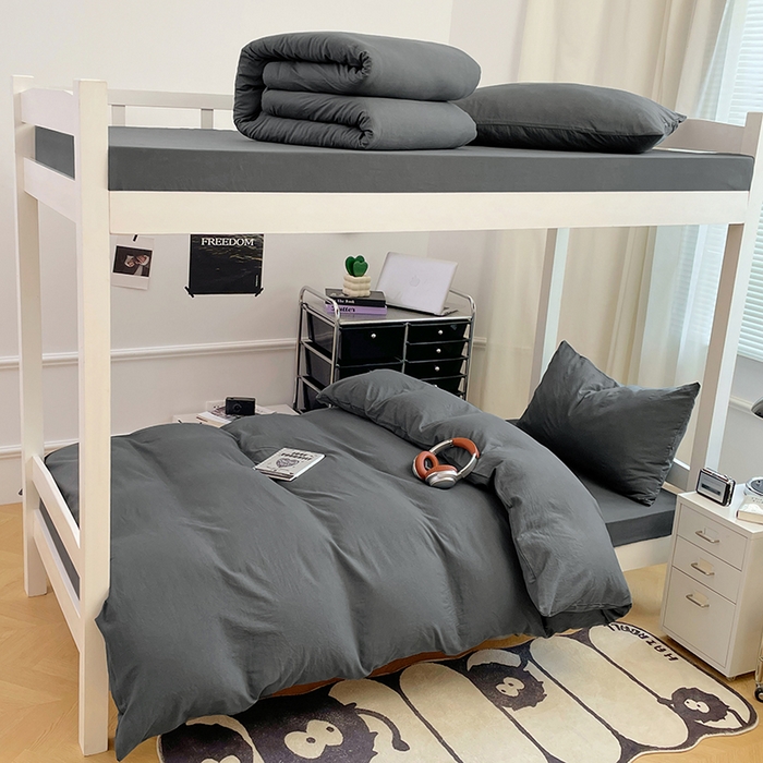 91家纺网 家纺一手货源 找家纺 （总）梦卓家纺 2025新款学生宿舍上下铺纯色水洗棉三件套