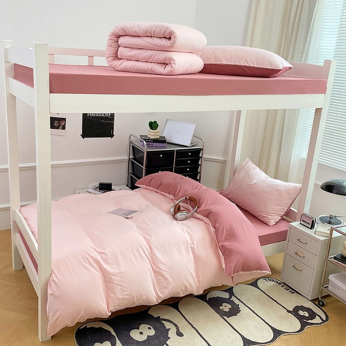 91家纺网 家纺一手货源 找家纺 （总）梦卓家纺 2025新款学生宿舍上下铺纯色水洗棉三件套