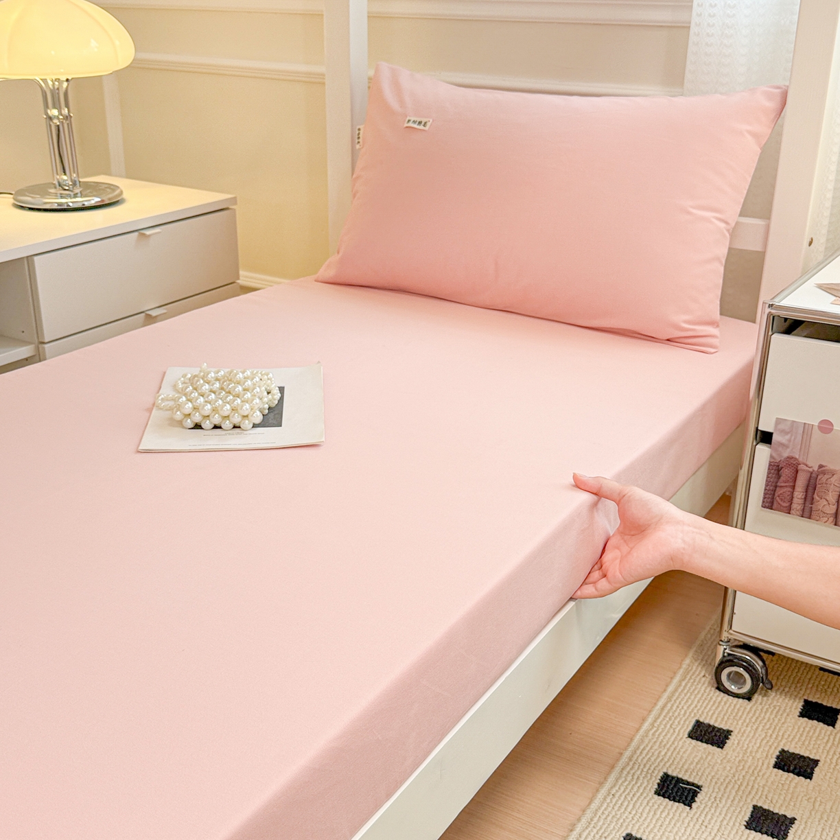 91家纺网 家纺一手货源 找家纺 眠博士 2025新款纯色全棉纯棉磨毛学生床床笠单品床笠床笠单件 磨毛床笠-陶瓷粉