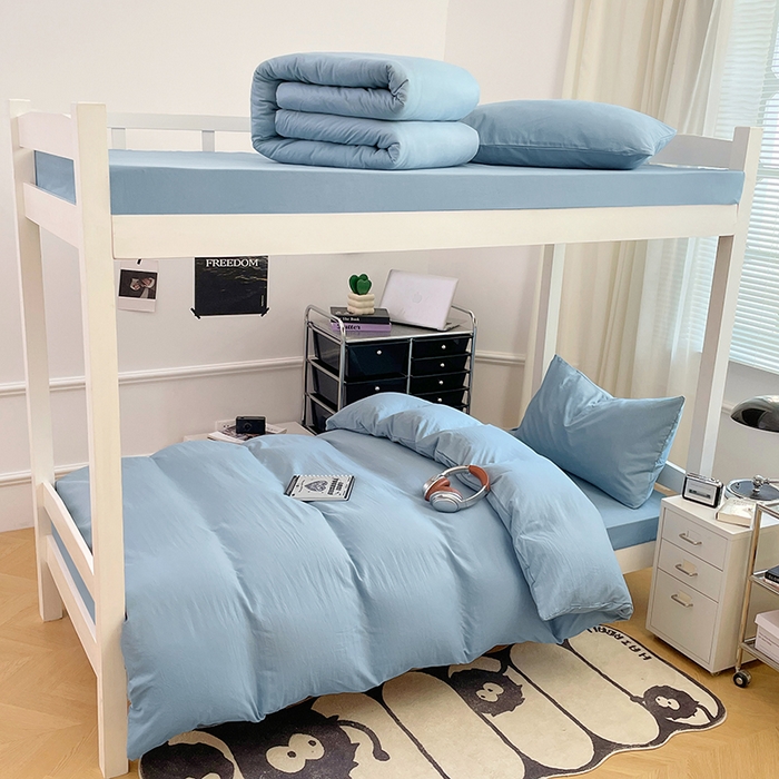 91家纺网 家纺一手货源 找家纺 （总）梦卓家纺 2025新款学生宿舍上下铺纯色水洗棉三件套