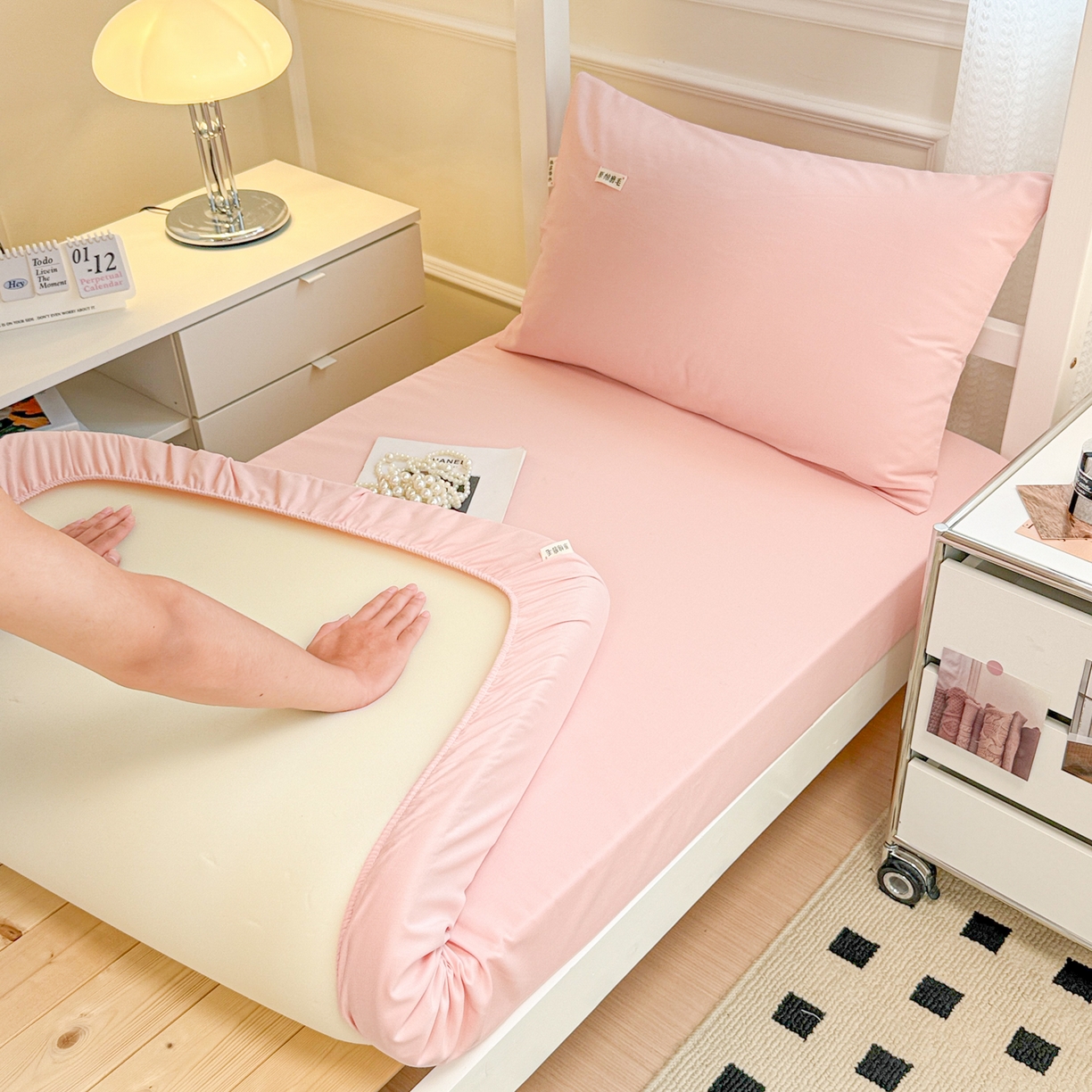 91家纺网 家纺一手货源 找家纺 眠博士 2025新款纯色全棉纯棉磨毛学生床床笠单品床笠床笠单件 磨毛床笠-陶瓷粉