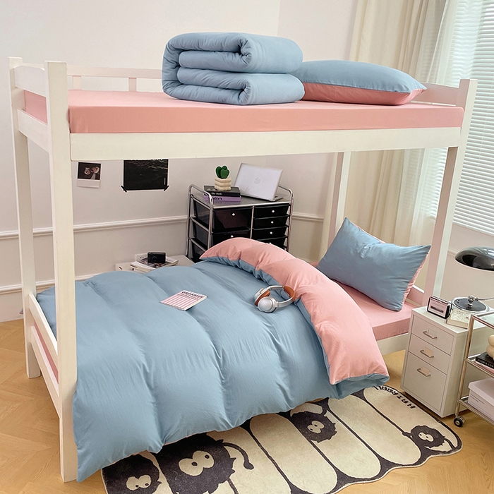 91家纺网 家纺一手货源 找家纺 （总）梦卓家纺 2025新款学生宿舍上下铺纯色水洗棉三件套