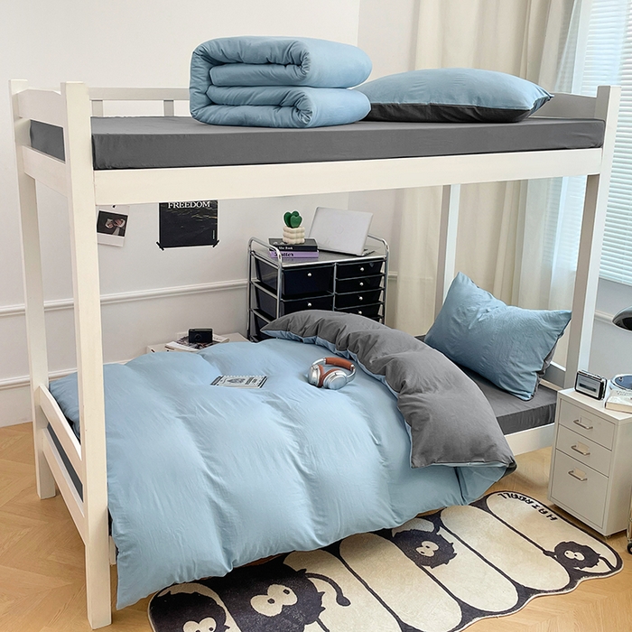 91家纺网 家纺一手货源 找家纺 （总）梦卓家纺 2025新款学生宿舍上下铺纯色水洗棉三件套