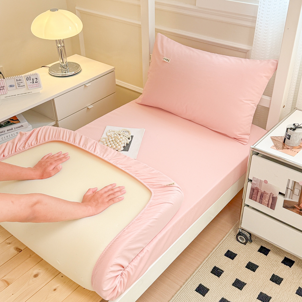 91家纺网 家纺一手货源 找家纺 眠博士 2025新款纯色全棉纯棉磨毛学生床床笠单品床笠床笠单件 磨毛床笠-陶瓷粉