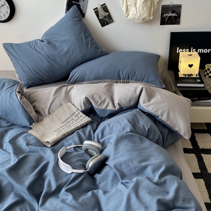 91家纺网 家纺一手货源 找家纺 （总）夜笙家纺 2025新款水洗棉纯色双拼四件套