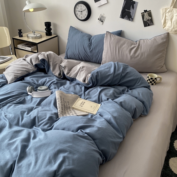 91家纺网 家纺一手货源 找家纺 （总）夜笙家纺 2025新款水洗棉纯色双拼四件套