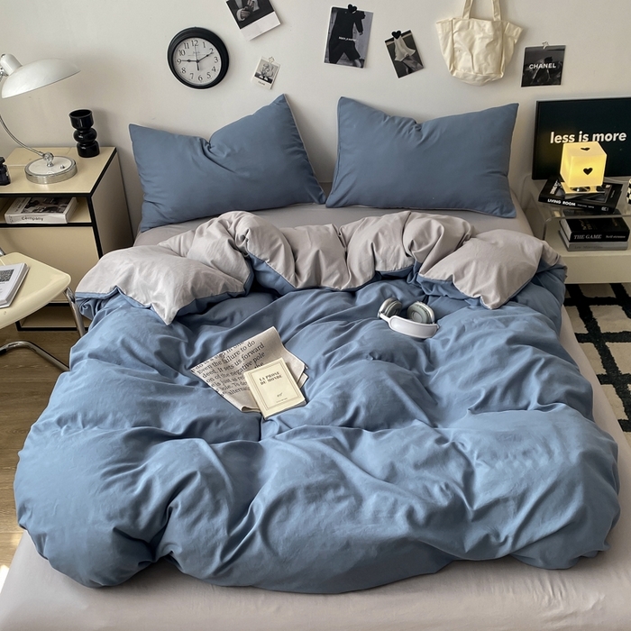 91家纺网 家纺一手货源 找家纺 （总）夜笙家纺 2025新款水洗棉纯色双拼四件套