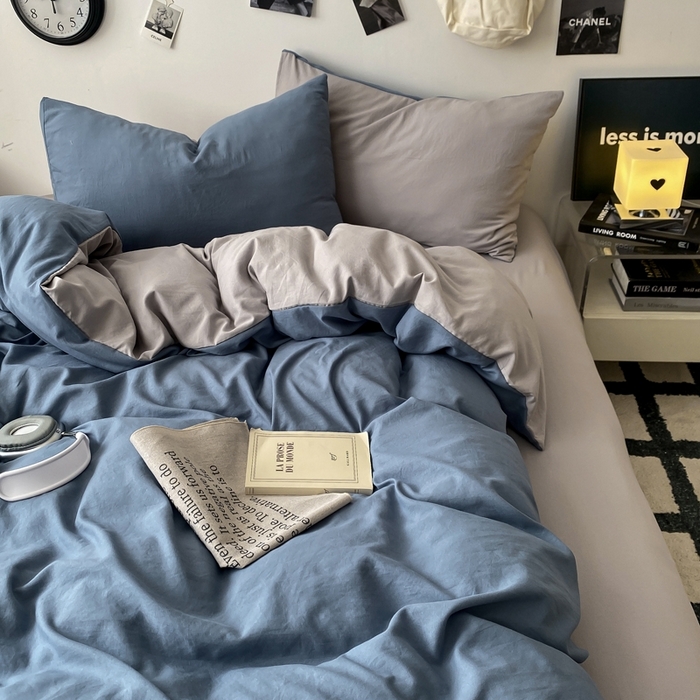 91家纺网 家纺一手货源 找家纺 （总）夜笙家纺 2025新款水洗棉纯色双拼四件套