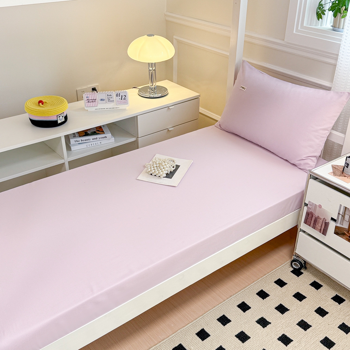 91家纺网 家纺一手货源 找家纺 眠博士 2025新款纯色全棉纯棉磨毛学生床床笠单品床笠床笠单件 磨毛床笠-陶瓷紫