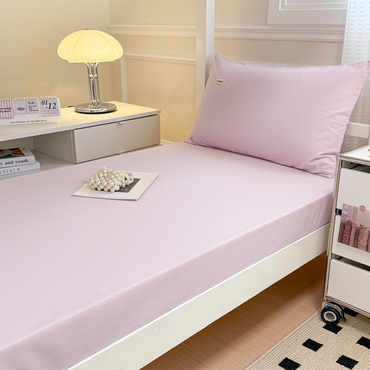 91家纺网 家纺一手货源 找家纺 眠博士 2025新款纯色全棉纯棉磨毛学生床床笠单品床笠床笠单件 磨毛床笠-陶瓷紫