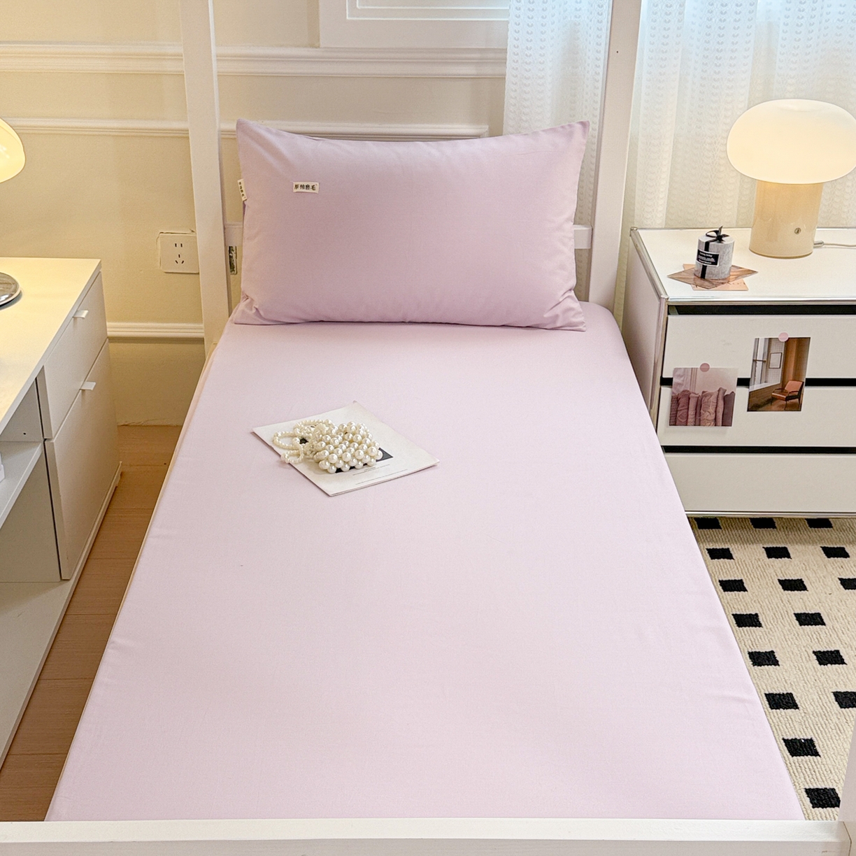 91家纺网 家纺一手货源 找家纺 眠博士 2025新款纯色全棉纯棉磨毛学生床床笠单品床笠床笠单件 磨毛床笠-陶瓷紫