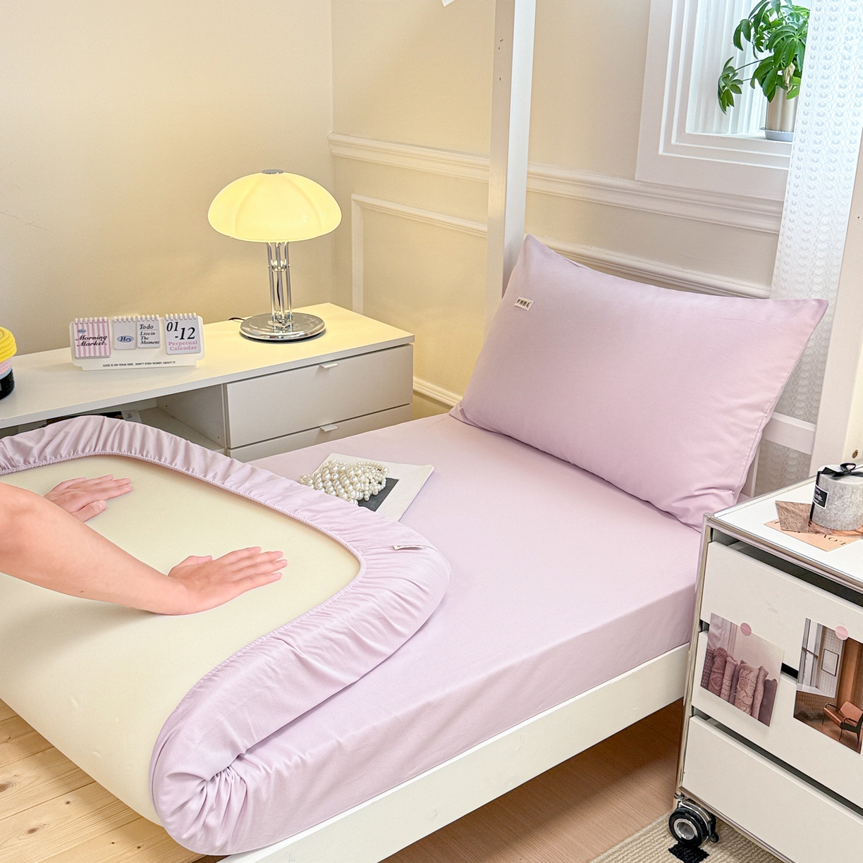 91家纺网 家纺一手货源 找家纺 眠博士 2025新款纯色全棉纯棉磨毛学生床床笠单品床笠床笠单件 磨毛床笠-陶瓷紫