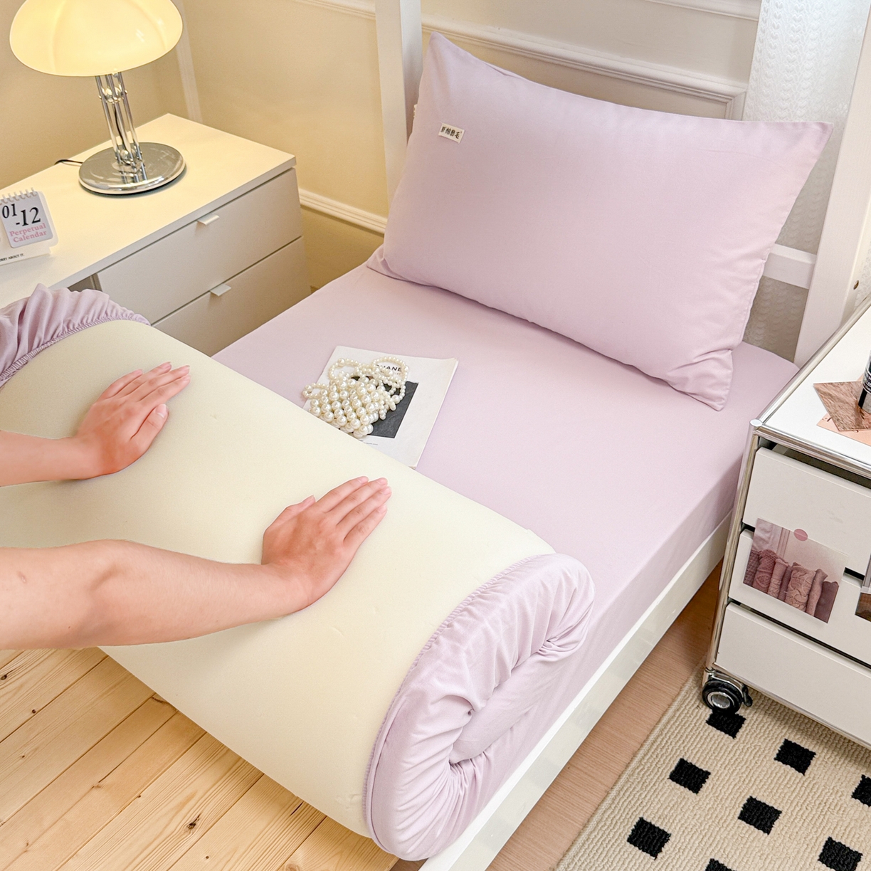 91家纺网 家纺一手货源 找家纺 眠博士 2025新款纯色全棉纯棉磨毛学生床床笠单品床笠床笠单件 磨毛床笠-陶瓷紫