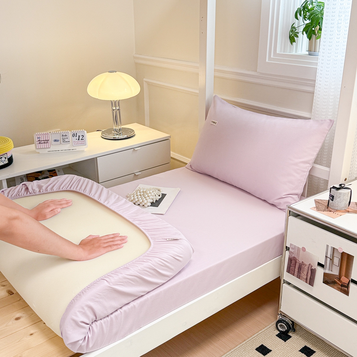 91家纺网 家纺一手货源 找家纺 眠博士 2025新款纯色全棉纯棉磨毛学生床床笠单品床笠床笠单件 磨毛床笠-陶瓷紫