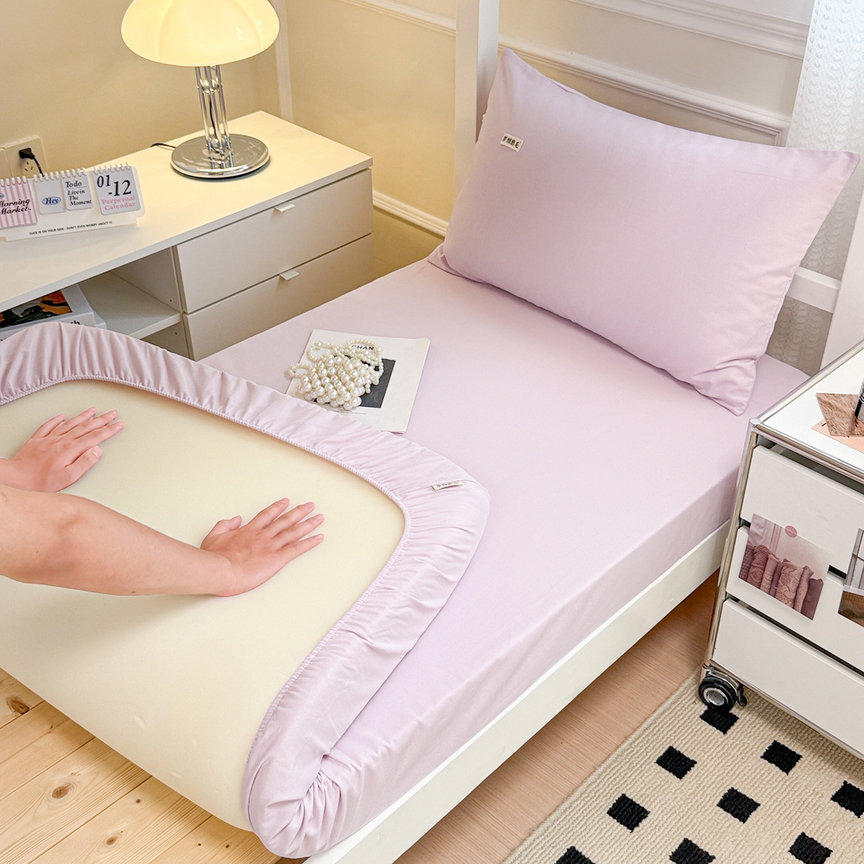 91家纺网 家纺一手货源 找家纺 眠博士 2025新款纯色全棉纯棉磨毛学生床床笠单品床笠床笠单件 磨毛床笠-陶瓷紫