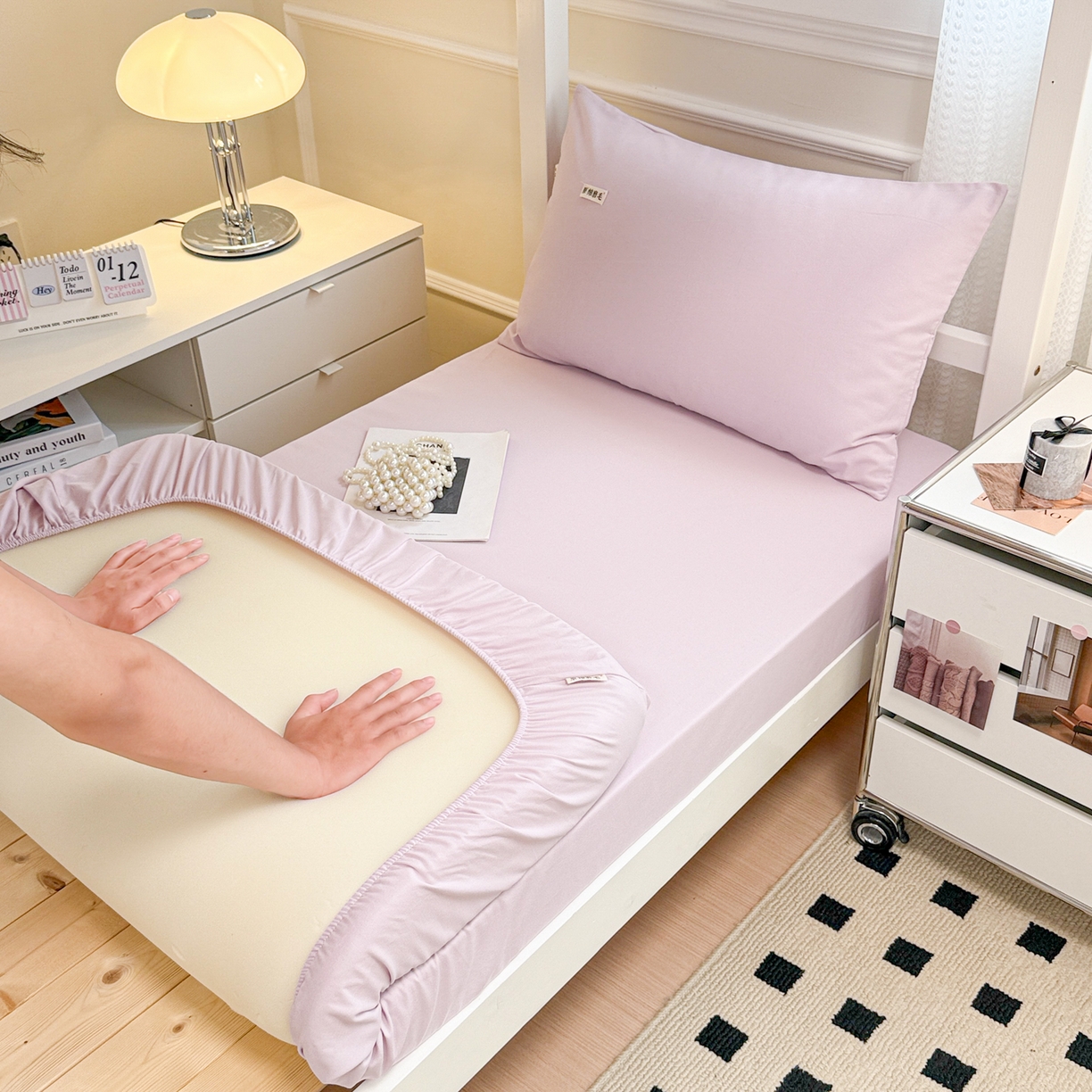 91家纺网 家纺一手货源 找家纺 眠博士 2025新款纯色全棉纯棉磨毛学生床床笠单品床笠床笠单件 磨毛床笠-陶瓷紫