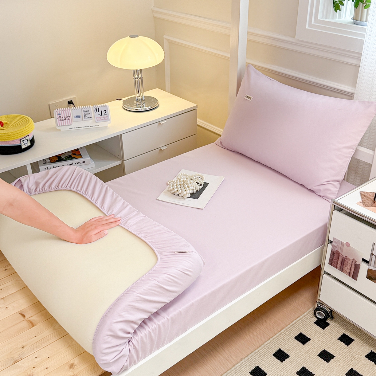 91家纺网 家纺一手货源 找家纺 眠博士 2025新款纯色全棉纯棉磨毛学生床床笠单品床笠床笠单件 磨毛床笠-陶瓷紫