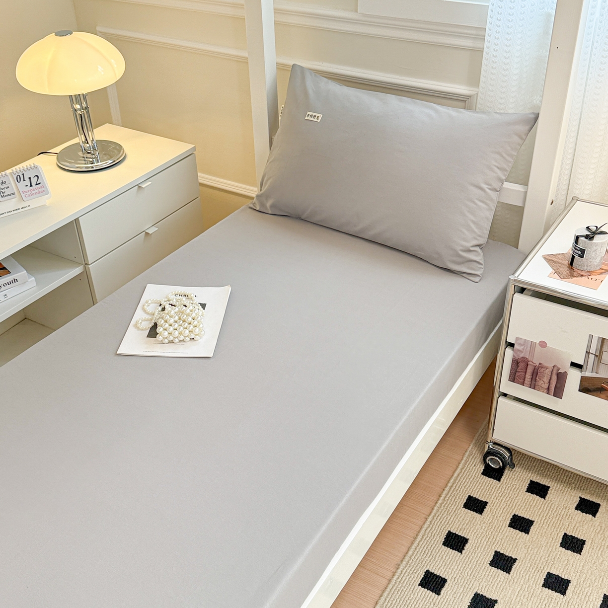 91家纺网 家纺一手货源 找家纺 眠博士 2025新款纯色全棉纯棉磨毛学生床床笠单品床笠床笠单件 磨毛床笠-陶瓷浅灰