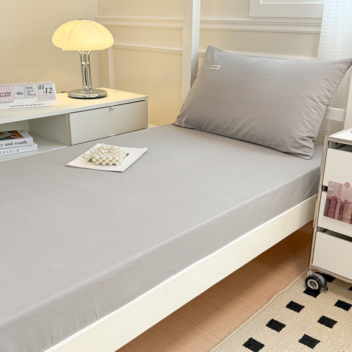 91家纺网 家纺一手货源 找家纺 眠博士 2025新款纯色全棉纯棉磨毛学生床床笠单品床笠床笠单件 磨毛床笠-陶瓷浅灰