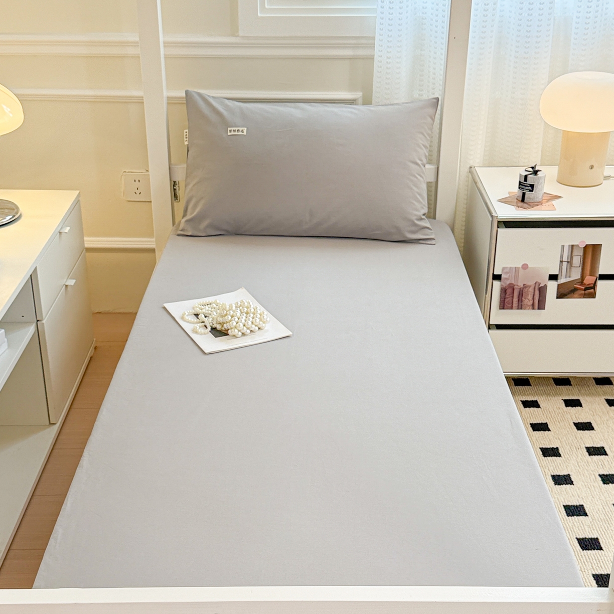 91家纺网 家纺一手货源 找家纺 眠博士 2025新款纯色全棉纯棉磨毛学生床床笠单品床笠床笠单件 磨毛床笠-陶瓷浅灰