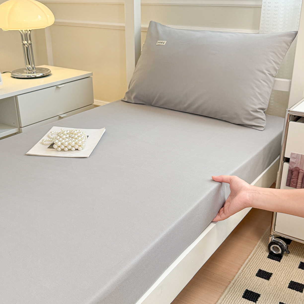 91家纺网 家纺一手货源 找家纺 眠博士 2025新款纯色全棉纯棉磨毛学生床床笠单品床笠床笠单件 磨毛床笠-陶瓷浅灰