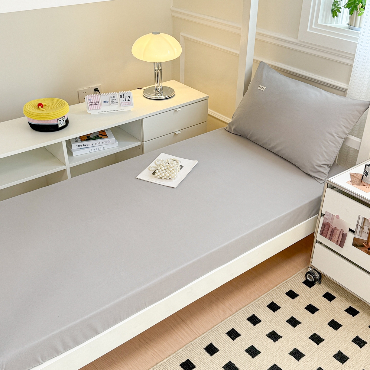 91家纺网 家纺一手货源 找家纺 眠博士 2025新款纯色全棉纯棉磨毛学生床床笠单品床笠床笠单件 磨毛床笠-陶瓷浅灰