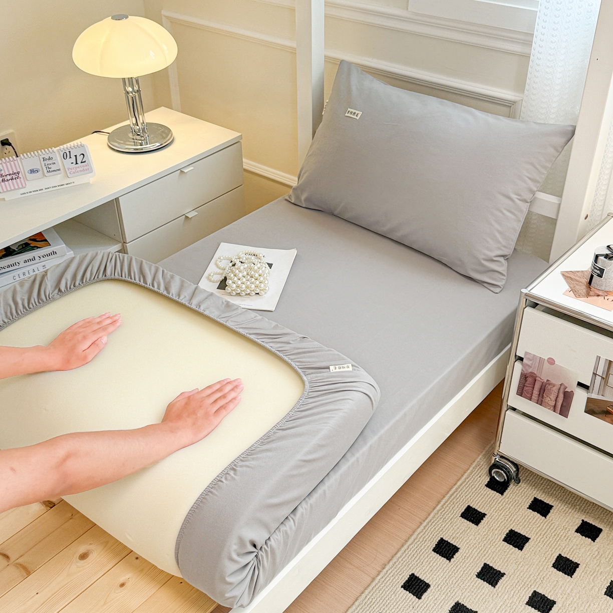 91家纺网 家纺一手货源 找家纺 眠博士 2025新款纯色全棉纯棉磨毛学生床床笠单品床笠床笠单件 磨毛床笠-陶瓷浅灰