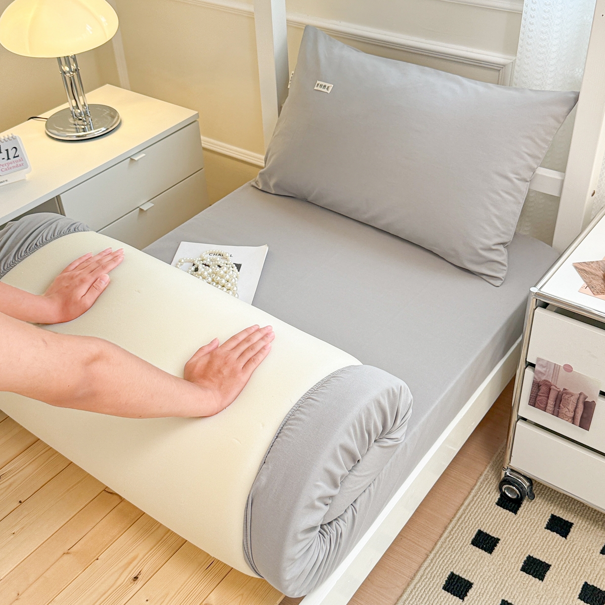 91家纺网 家纺一手货源 找家纺 眠博士 2025新款纯色全棉纯棉磨毛学生床床笠单品床笠床笠单件 磨毛床笠-陶瓷浅灰