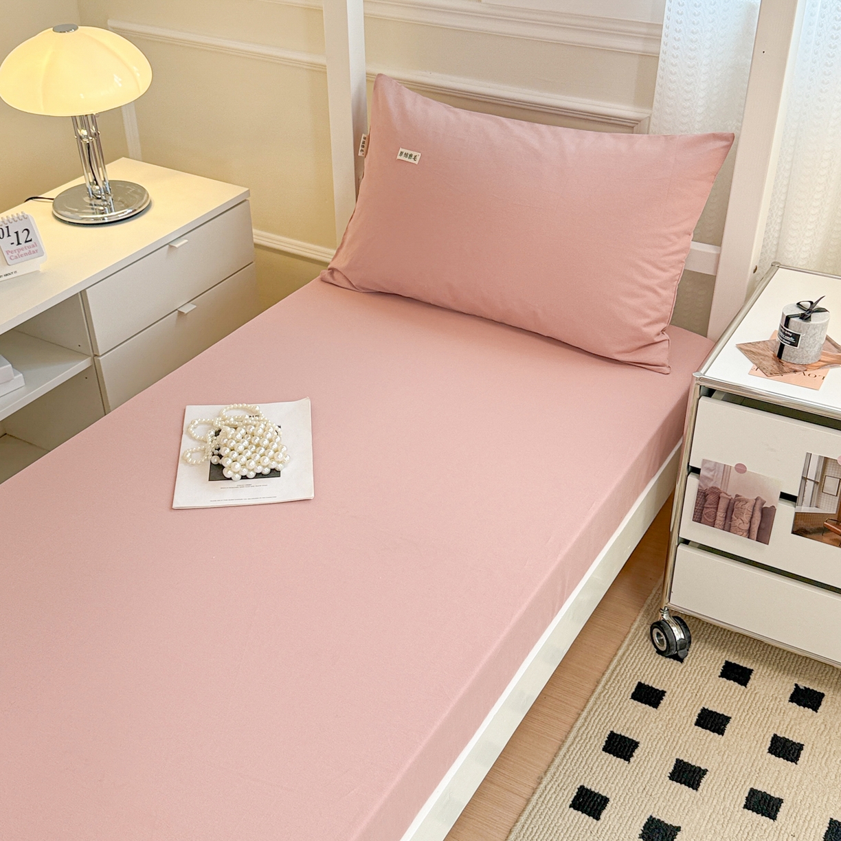 91家纺网 家纺一手货源 找家纺 眠博士 2025新款纯色全棉纯棉磨毛学生床床笠单品床笠床笠单件 磨毛床笠-陶瓷豆沙