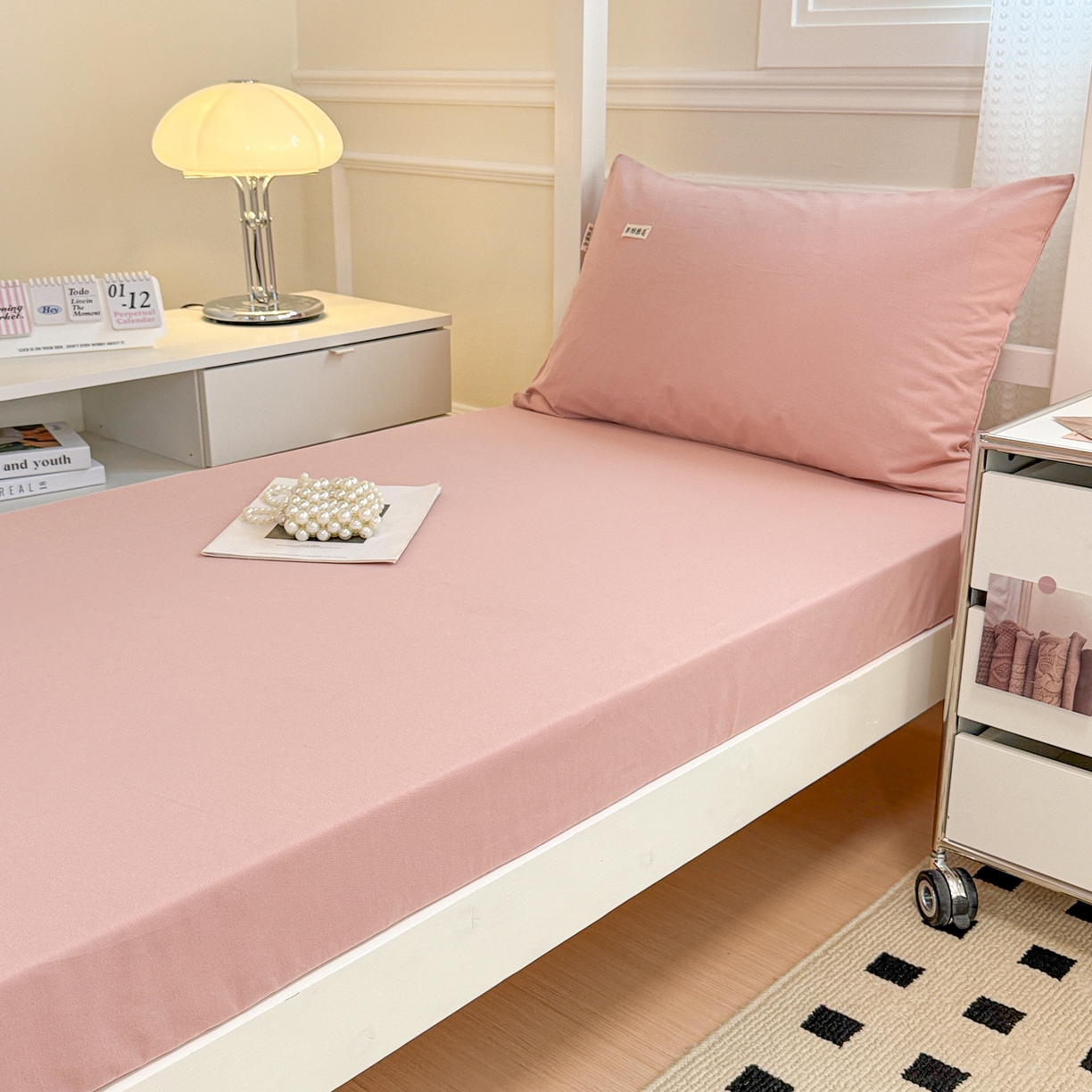 91家纺网 家纺一手货源 找家纺 眠博士 2025新款纯色全棉纯棉磨毛学生床床笠单品床笠床笠单件 磨毛床笠-陶瓷豆沙