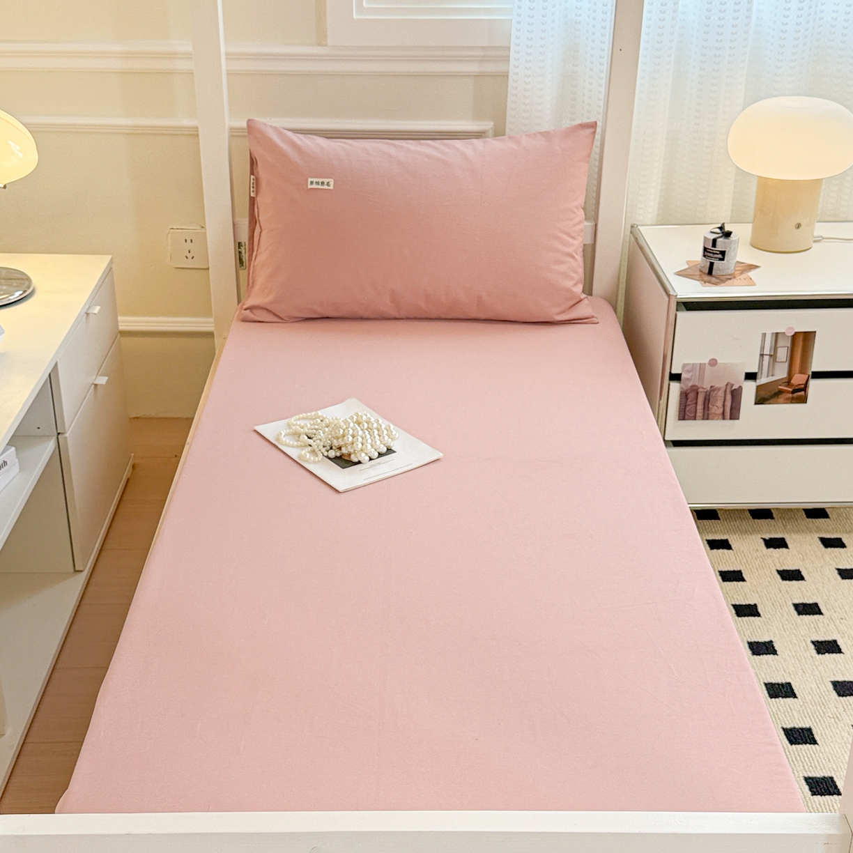 91家纺网 家纺一手货源 找家纺 眠博士 2025新款纯色全棉纯棉磨毛学生床床笠单品床笠床笠单件 磨毛床笠-陶瓷豆沙