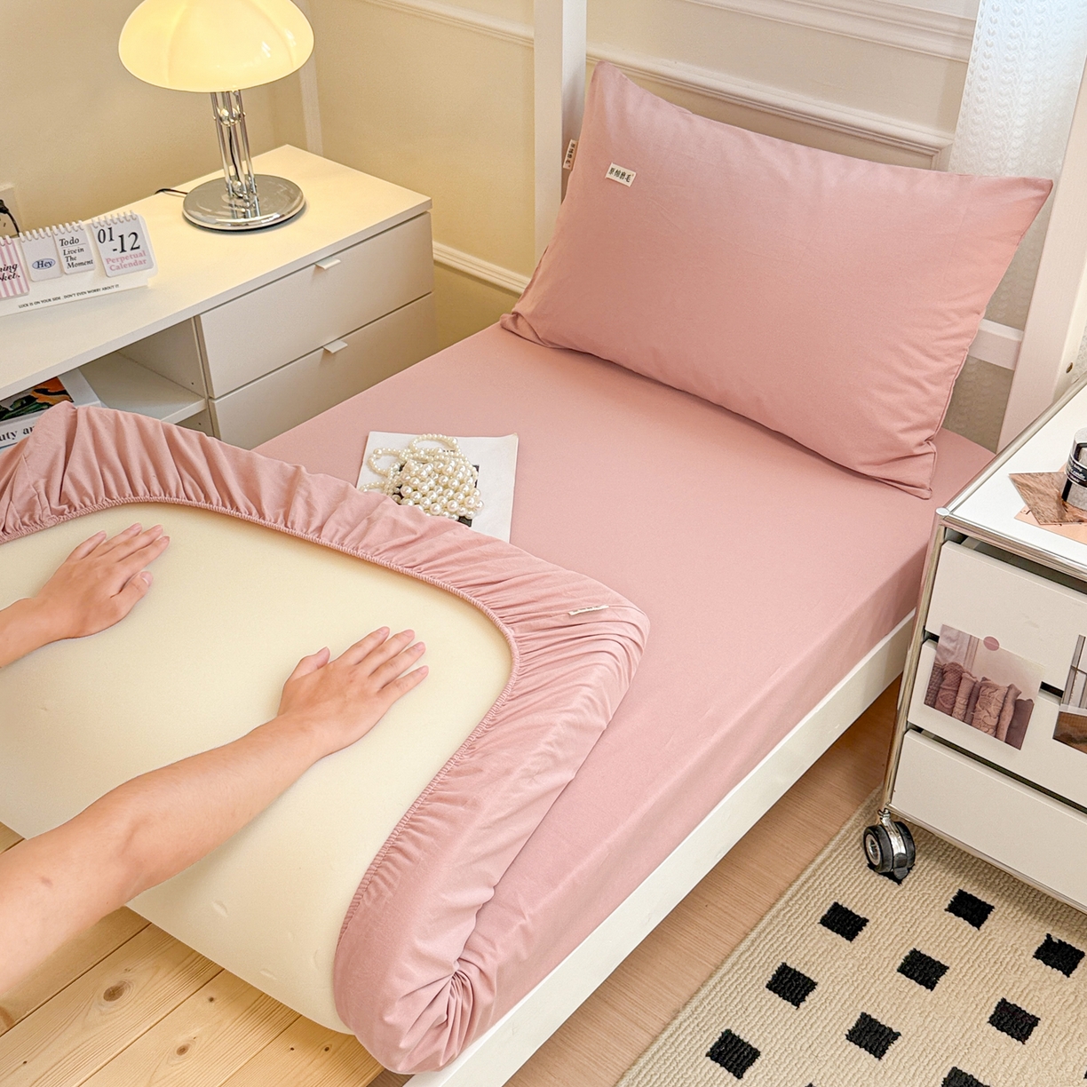 91家纺网 家纺一手货源 找家纺 眠博士 2025新款纯色全棉纯棉磨毛学生床床笠单品床笠床笠单件 磨毛床笠-陶瓷豆沙