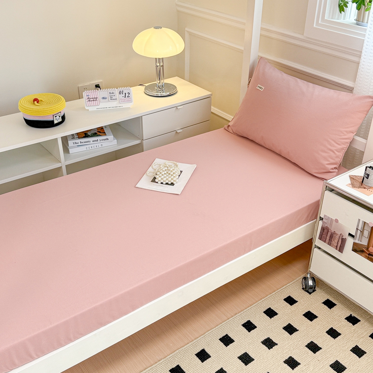 91家纺网 家纺一手货源 找家纺 眠博士 2025新款纯色全棉纯棉磨毛学生床床笠单品床笠床笠单件 磨毛床笠-陶瓷豆沙